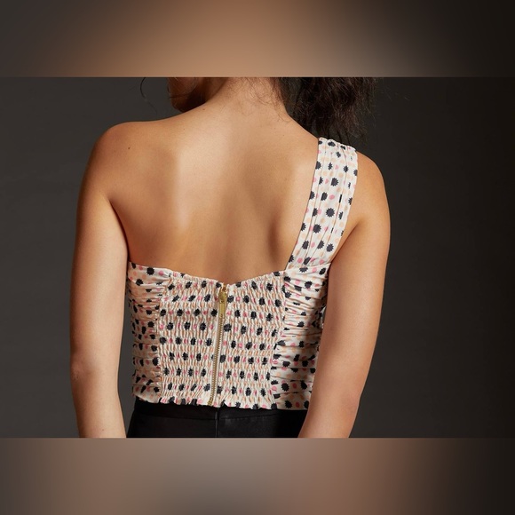 Anthropologie Floral One-Shoulder Blouse - Pink, Black, White - Picture 3 of 7